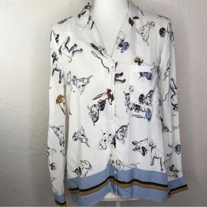 Zara White Shirt with Blue and Black Dog Print